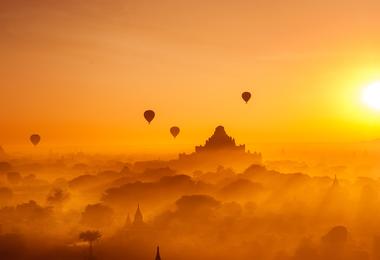 Hot air balloons over Bagan in Myanmar