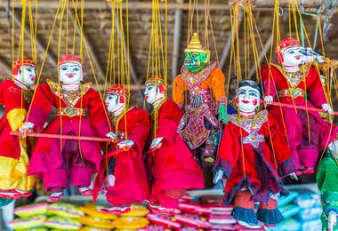 Puppets in a street market in Bagan, Myanmar