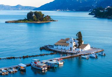 Vlacherna Orthodox monastery on Pontikonisi island in Corfu