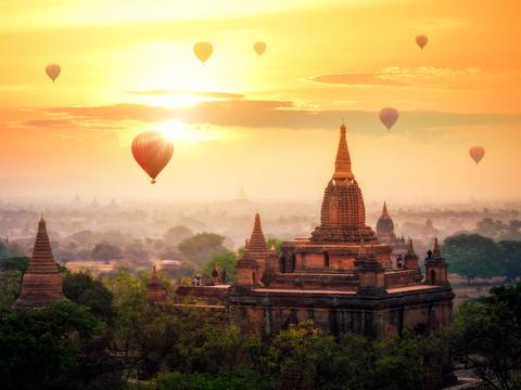 Hot air balloons over Bagan in Myanmar