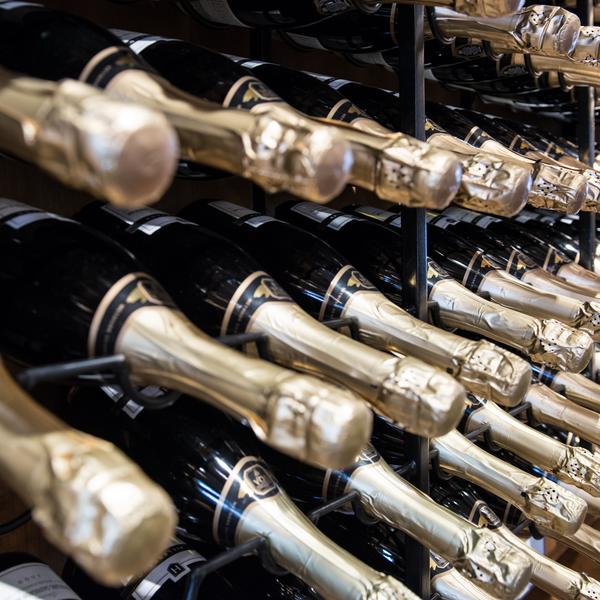 bottles of champagne in cellar