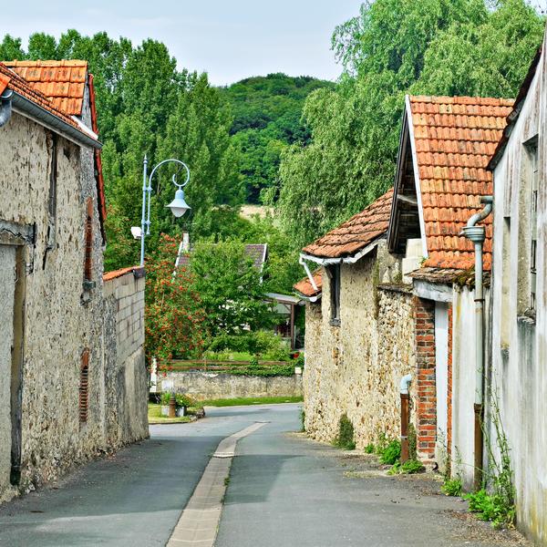 Street with traditional houses in Champagne-Ardenne region of France