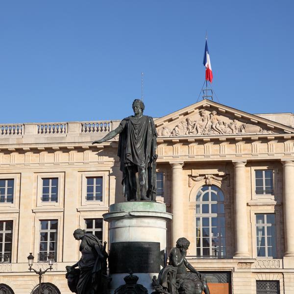 Statue in the city of Reims. Champagne region, France