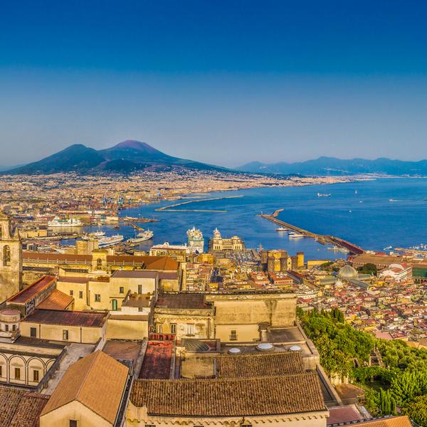Panoramic view of the city of Napoli (Naples) with famous Mount Vesuvius