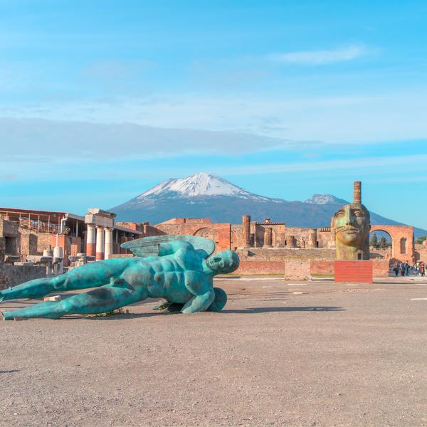 Ruins of Pompeii with Mount Vesuvius in background