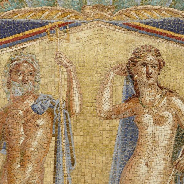 Wall mosaic at the ancient Roman city of Herculaneum,Pompeii